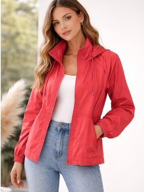 AVIA Copper Hooded Drawstring Waistline Bungee Rain Jacket 12 NWOT